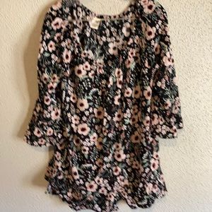 Black & pink floral blouse
